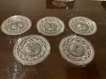 5 Vintage Round Clear Pressed Glass Salad Luncheon Plates 8 Inch