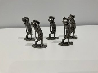 5 X Miniature Pewter Golfer Figurine 2 1/2' By Metzke