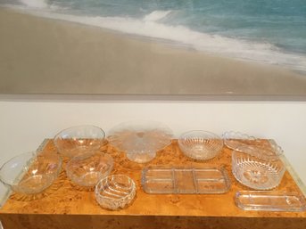 Lot Of Glass Serving Bowls Trays And Cake Plate