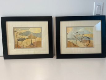 Art In Motion Set Of 2 14x16 Seaside Chair And Bicycle By Dominguez Framed And Matted