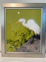 Framed Signed Egret Wall Art 13.5x16 Inches