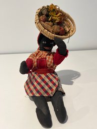 Vintage African Caribbean10 Inch Doll With Fruit Basket