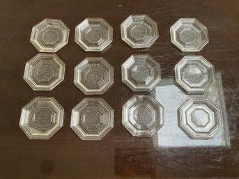 Set Of 12 Vintage Anchor Hocking Glass Hexagonal Saucers