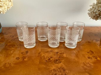Lot Of 7 1940s Handcut Crisscross Juice Glasses