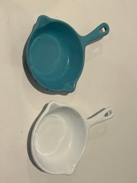 Vintage Miniature Cast Iron Pan Turquoise And White Enamel Frying Pan