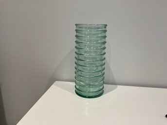 Large Ribbed Glass Vase Cylinder Clear Glass  Tall Heavy