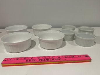 Set Of 8 Ramekins 4 - 5 Inch Corning Ware And 4 - Unmarked 3.5 Inch