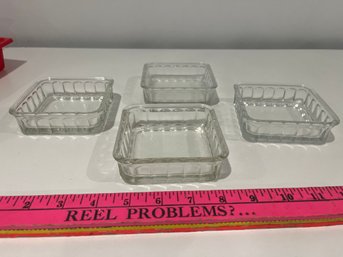 Vintage Set Of 4 Square Clear Glass Dishes