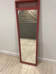 Pink Painted Wooden 15x48 Inch Full Length Floor Mirror With Lattice Top