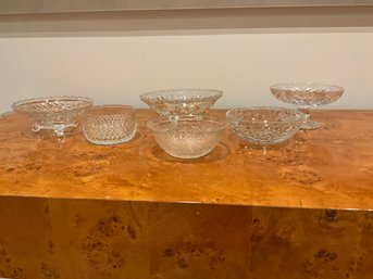 Lot Of Vintage Bowls Cut Glass Crackle Glass Crystal Etched - Beautiful See Photos