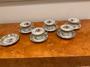 Set Of 5 Beautiful Cups And Saucers Plus 1 Extra Saucer