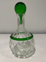 Vintage Clear Swirl Blown Glass With Green Band And Stopper Liquor Bottle Decanter Stopper Broken