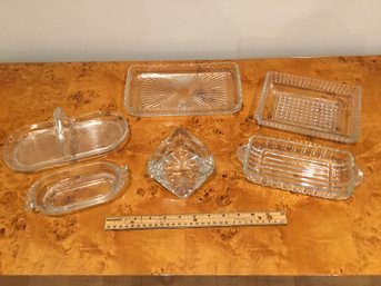 Lot Of Vintage Etched Cut Glass Crystal Trays And Ashtray