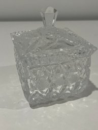 Vintage Cut Glass Square Lidded Jar Container 3.5x3.5 Inch
