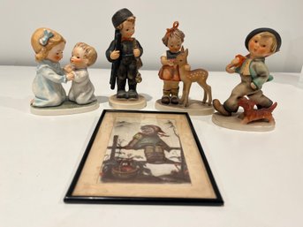 Lot Of 4 Repaired Hummels And Small Hummel Art Print