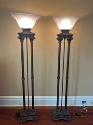 Pair Of 72 Inch Kaoyi Renaissance Style Patinated Metal Torchiere Floor Lamp With Dimmer Switch