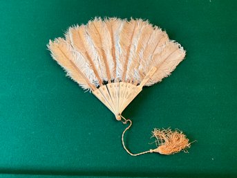 Vintage Off White Ostrich Feather Hand Held Fan