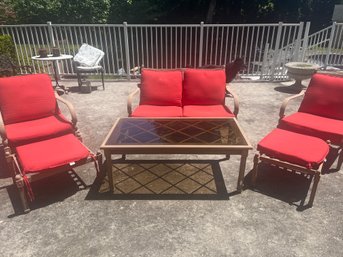 Hampton Bay Patio Set Loveseat 2 Chairs With Ottomans Coffee Table And 6 Cushions