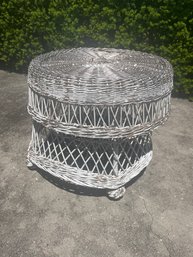 Vintage White Braided Rattan Wicker 26 Inch Round Bistro Table