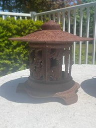 Vintage 1940s Japanese Hand Cast Lantern Birds Bamboo And Plum Trees