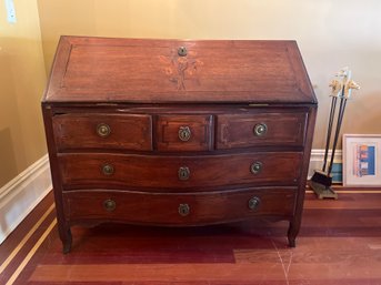 Antique Edwardian Inlaid Mahogany Secretaire Bureau Writing Desk Drawers Bracket Feet