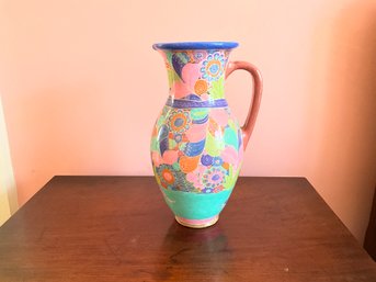 Vintage Hand Painted Glazed Pottery Pitcher