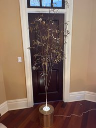 VINTAGE 7.5 FOOT MID CENTURY CURTIS JERE? BRASS COPPER COLORED TIN ILLUMINATED BAMBOO LEAF TREE SCULPTURE