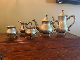 Vintage Victorian Style Silver Plate Set Tea Pot Coffee Pot Sugar Bowls And Creamer Unmarked