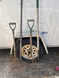 Garage Tool Lot Of Pitchforks Yard Tools See Photos