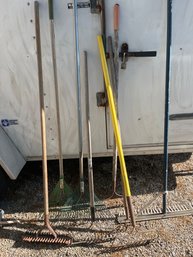 Garage Tool Lot Of Rakes Yard Tools See Photos