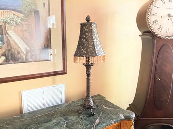 Nice Heavy Metal Candlestick Lamp With Decorative Leaf Beaded Shade