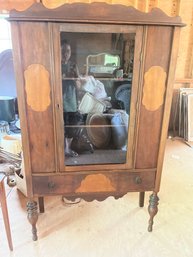 Antique 1928 Cabinet Display With Glass Door Front And Drawer