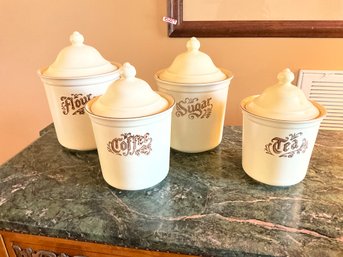 Vintage Pfaltzgraff Village Canister Set Of 4 Stoneware Canisters