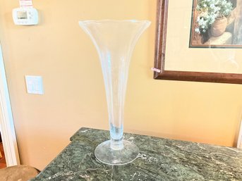 Large Vintage Scallop Top Glass Vase Floor Vase