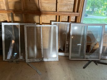 Lot Of 5 Single Paned Sash Weight  Windows All Have Cracks Or Broken Glass