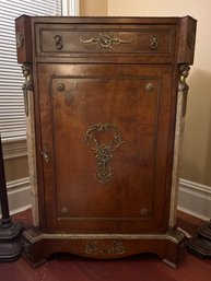 Empire Style Pier Cabinet With Drawer Ornate Brass Accents And Marble Detail