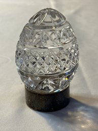 Waterford Crystal Faceted Egg Supported On A  Round Silver Base Signed Waterford