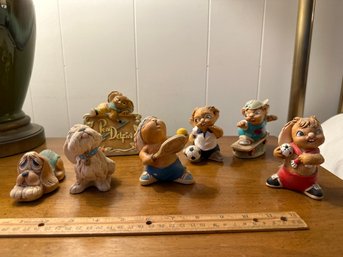 Vintage Hand Painted Stone Craft By Pendelfin Golden Jubilee 1953-2003 2 Dogs And 4 Addl Sporty Bunny Figurine