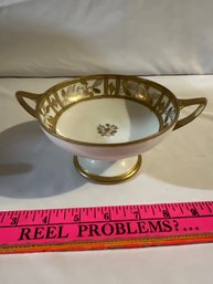 Nippon Green Mark Hand Painted Floral And Raised Gold Gilding Compote Or Pedestal Bowl