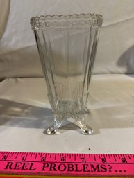 Antique King & Sons Banded Star Art Deco Clear Glass Footed 7.5 Inch Vase