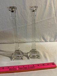 Pair Of Villeroy And Boch Lead Crystal Quartett Candle Sticks 11.75 Inch Tall