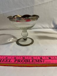 Vintage Sparkling Clear Crystal Pedestal Bowl With A Silver Band Crimped Rim