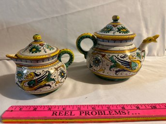 Vintage Lot Of 2 Combattenti Di Deruta Renaissance Ceramics Deruta Dragons Handcrafted Italian Teapots Coffee