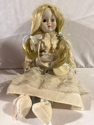 Vintage White Face White Hair Porcelain Doll 16 Inch