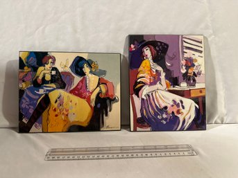 Set Of 2 Isaac Maimon Prints On Board Ready To Hang Two Ladies In The Afternoon And Untitled 9.5x7.5 Inches