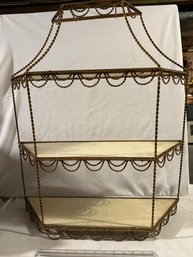 Vintage Florentine Gold Three Tier Gilt Wire Hanging Wall Shelf