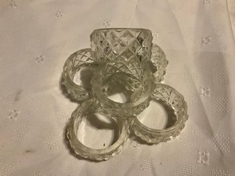 6 Vintage Cut Glass Napkin Rings