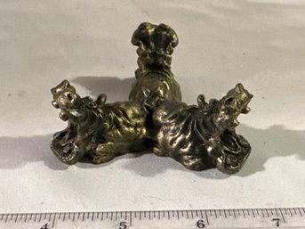 Vintage Pewter Miniature Three Hippos Figurine