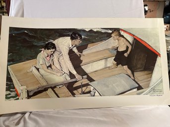 39x21 Inch Norman Rockwell 'Men Shake Hands' Facsimile Signed Numbered 2493/2500 Lithograph