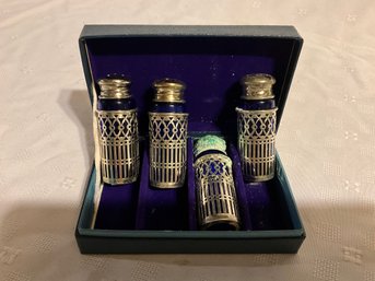 Elegant Filigree Silverplated Cobalt Glass Salt & Pepper Shakers